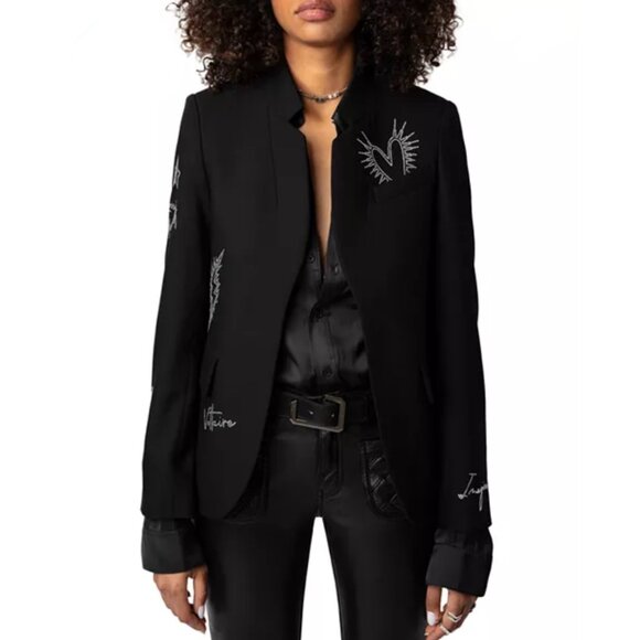 Zadig & Voltaire Very Strass Heart Blazer Size 38 FR, S/M US NEW - Picture 1 of 10